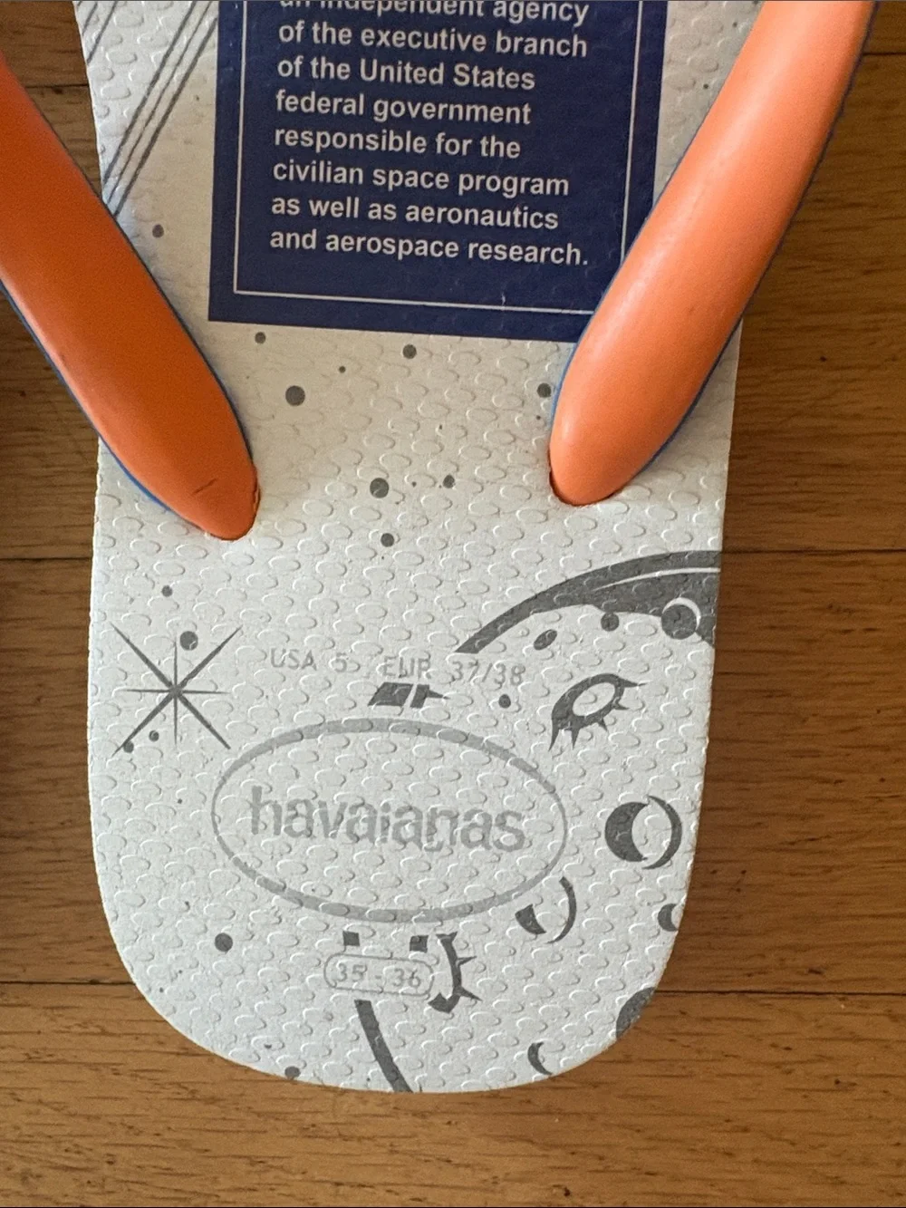 Havaianas Kids NASA Flip Flops - White with Blue & Orange Straps